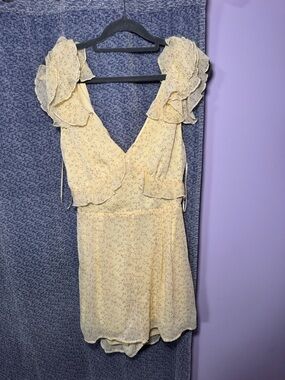 Yellow Floral Ruffle V-Neck Women’s Dress